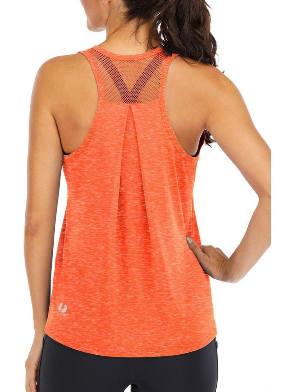 〽️Women Orange Loose Fit Racerback Mesh Backless Muscle Tank Workout Tops